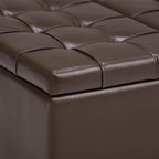 SIMPLIHOME Harrison 36 inch Wide Transitional Square Coffee Table Storage Ottoman in Chocolate Brown Vegan Faux Leather, Assembled, For the Living Room and Bedroom