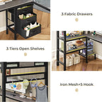 ADORNEVE Loft Bed Twin Size with L-Shaped Desk, LED Lights,Charging Station, Twin Metal Loft Bed Frame with Fabric Drawers & Shelve, 13.4" H Safety Guardrail, No Box Spring Needed, Grey