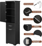 Tall Bathroom Storage Cabinet, Freestanding Storage Cabinet with 1 Door, 2 Different Size Drawers for Bathroom Living Room (Black)