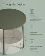 VASAGLE LILEA Collection - Small Round Side End Table, Modern Nightstand with Fabric Basket, Forest Green and Cream White ULET223C80