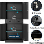 BESFUR Metal Cabinet, Garage Storage Cabinet with Drawers and Adjustable Shelves for Garage, Office, Classroom- Black