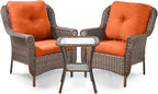 3 Piece Patio Brown Wicker Chairs with Side Table - Outdoor High Back Heavy Duty All-Weather Lawn Dining Rattan Chair Conversation Bistro Set for Deck Porch Balcony Backyard Garden - Orange