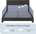 Allewie Full Size Bed Frame with Adjustable Headboard, Faux Leather Platform Bed with Wood Slats, Heavy Duty Mattress Foundation, No Box Spring Needed, Noise-Free, Easy Assembly, Black