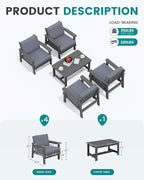 SERWALL Outdoor Patio Furniture Set, 5 Piece HDPE Patio Conversation Sets, All-Weather Wood-Like Outdoor Couch Loveseat and Coffee Table with Thick Cushions for Porch Balcony Garden Backyard