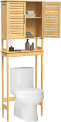 SONGMICS Over The Toilet Storage Cabinet, Bathroom Cabinet with Adjustable Inside Shelf and Bottom Stabilizer Bar, Space-Saving Toilet Rack, Natural Beige UBTS010N01