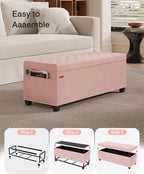 Velvet Storage Ottoman Bench, End of Bed Bench with Legs, Large Entryway Bench, Foot Rest Stool, Tea Table for Bedroom, Living Room, Loads 770 lb, 15.7"L x 43"W x 15.7"H, Jelly Pink, UASND62P