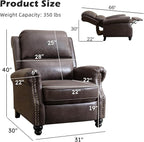 Push Back Recliner Chair Faux Leather Lounge Armchair with Rivet Decoration Wingback Single Sofa Chair with Padded Seat Solid Wood Legs for Living Room, Comfy Upholstered, Dark Grey