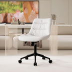 Rowill Leather Office Chair, Ergonomic Armless Desk Chair with Waterproof Cushion & Slient Wheels & SGS-Certified Class 3 Explosion-Proof Gas Lift, Ideal for Home Office, Study and Vanity(White)