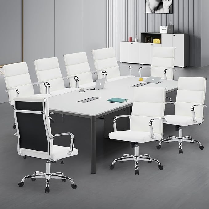 Office Chair, Ergonomic Adjustable Desk Chair, Mid Back Executive Comfortable Leather Lumbar Support Home Computer Chair with Padded Seat Swivel Wheels