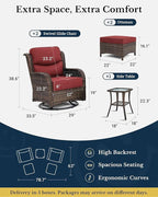 HILLGA Luxury Patio Furniture Set with 6-Inch Thick Cushions, High Back Outdoor Swivel Rocker Chairs and Ottoman, 5-Piece All Weather Conversation Set for Porch Deck Balcony Yard, Burgundy (V3)