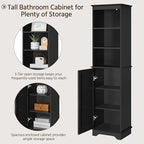 Yaheetech 60.5" Freestanding Bathroom Storage Cabinet, Tall Slim Floor Cabinet with 3 Shelves & Door, Space Saving Organizer, Home Storage Furniture, Black