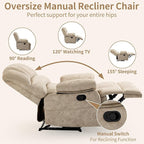 Manual Recliner Chair for Living Room, Single Sofa Recliners for Adults 350LBS, Heavy Duty Reclining Max 155 Degrees, Fabric Beige