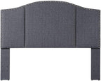 24KF Middle Century Linen Upholstered Tufted Queen Size Headboard with Antique Brass Nails Queen/Full headboard -Dark Gray