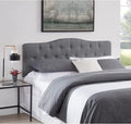 Naomi Home Cassandra Full Size Bed Headboard, Square Tufted, White Linen Fabric, Height Adjustable 42"-52", Metal Legs, Wall/Bed Mount