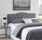 Naomi Home Cassandra Full Size Bed Headboard, Square Tufted, White Linen Fabric, Height Adjustable 42"-52", Metal Legs, Wall/Bed Mount