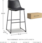 Signature Design by Ashley Centiar Casual Pub Height Bucket Seat Upholstered Bar Stool with Metal Base, Set of 2 , Faux Leather, 30" Seat Height, Black