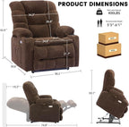 EONIX Wide Lay Flat Power Lift Recliner Chair for Elderly, Oversized Lift Chair with Heat and Massage, 400lbs Heavy Duty Electric Lift Recliner Sofa with Cup Holders and Charging Ports, Coffee