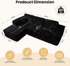 104" Cloud Sectional Couch with Chaise, Boneless L-Shaped Cloud Couch with Deep Seat, Soft Plush Modern Minimalist Sofa, Assembly Free Comfy Sofa for Office Living Room Apartment(Black, Left Chaise)