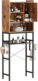 AWQM Over The Toilet Storage Cabinet, Bathroom Cabinet Organizer with Adjustable Shelf, Freestanding Space Saver Toilet Stands with Door, Paper Hook, Multifunctional Bathroom Toilet Rack, Rustic Brown