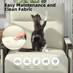 Upholstered Accent Chairs Set of 2, Modern Faux Leather Sofa Chairs with Foldable Side Tray Table & Storage Pocket, Small Accent Sofas for Living Room, Bedroom, Beige