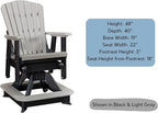 DutchCrafters Slat Fan Back Poly Balcony Adirondack Swivel Glider with Footrest Outdoor Patio Chair (White & Light Gray)