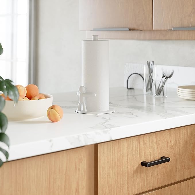 Umbra Buddy Paper Towel Holder Stand for Kitchen Countertop, Unique Dispenser, Standard, White