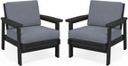 SERWALL HDPE Outdoor Couch Set of 2, Black Frame and Grey Cushion