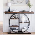 41.3" Console Table for Entryway, Industrial Hallway Sofa Table with Storage Shelves, Narrow Accent Decor Living Room Furniture with Circle Base for Foyer, Entrance, Rustic Brown