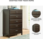 Signature Design by Ashley Vanmore Contemporary 5-Drawer Chest with Felt-Lined Top Drawer and Easy Glide for Bedroom, Dark Brown