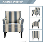 HULALA HOME Modern Accent Chairs Set of 2, Farmhouse High Back Striped Chairs with Wooden Legs & Nail Head Trim, Comfy Upholstered Armchairs for Living Room/Bedroom (Stripe Blue)