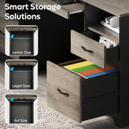 Bestier 59” Computer Desk with 4 Drawers, Office Desk with Storage, Industrial Executive Desk with File Drawer, Keyboard Tray & 2 Pedestals on Both Sides for Home Office & Studio, Grey