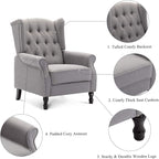 Artechworks Winged Fabric Modern Accent Chair Tufted Arm Club Chair Linen Single Sofa with Wooden Legs Comfy Upholstered for Reading Living Room Bedroom Office,Grey