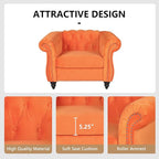 Accent Sofa Chair for Living Room, Mid Century Modern Velvet Upholstered Armchair, Oversized Comfy Single Couch Chair with Cushion, Tufted Chesterfield Sofa Couch for Home, Bedroom, Apartment (Orange)