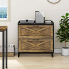Lateral File Cabinet with Charging Station, 2 Drawer File Cabinet for Letter/Legal/A4 Size Hanging Files, Large Wood File Storage Cabinets, Rustic Brown and Black