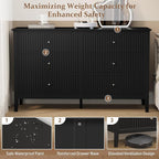 RoyalCraft Black 6 Drawer Dresser Set of 2, Fluted Modern Wood Dresser, Double Chest of Drawers, TV Stand with Storage for Bedroom, Living Room