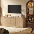 Evermagin 67" Fluted Oak Buffet Cabinet Sideboard with Storage, Large Credenza with 6 Doors, Wood Mid Century Modern Sideboard for Kitchen and Living Room (67"*31.5"*15.7")