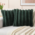 FUTEI Christmas Dark Green Decorative Throw Pillow Covers 24x24 Inch Set of 2, Square Soft Faux Rabbit Fur Thick Striped European Cushion Covers,Winter Home Decor for Couch Bed Living Room