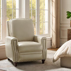 HULALA HOME Genuine Leather Recliner Chair Set of 2, Push Back Recliner Armchair with Thick Seat and Backrest, Comfy Adjustable Home Theater Single Recliner w/Nailhead Decor for Living Room(Beige)