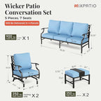 Patio Furniture Set 5 pcs, Outdoor Patio Furniture, 3-Seat Sofa, 2 Rocking Chairs, 2 Ottomans and 5.75" Extra Thick Cushion, Patio Conversation Set for Garden Backyard Deck,Blue