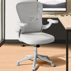 Computer Desk Chair with Wheels, Mesh Office Chair with Flip Up Arms, Adjustable Lumbar Support, Swivel Desk Chair Comfy, White
