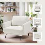 Mid-Century Accent Chair,Modern Oversized Armchair for Living Room,Comfy Upholstered Reading Accent Chairs for Bedroom,Single Sofa Chair (White-1PACK)