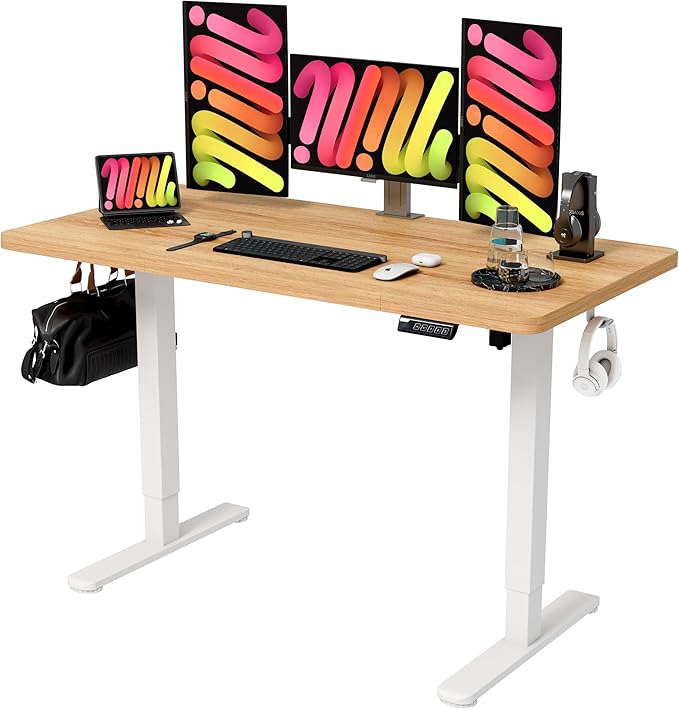 Monomi Electric Standing Desk, 47.2 inches Height Adjustable Desk, Ergonomic Computer Home Office Sit Stand Up Desk with Memory Preset Controller (Light Vintage Brown)