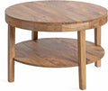 Kate and Laurel Talcott Tiered Modern Round Coffee Table, 28 x 28 x 18, Natural Wood, Transitional Two-Tier Circle Living Room Table with Storage and Mango Wood Construction