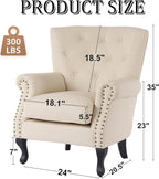 Modern Faux Leather Accent Chair, Upholstered Mid-Century Armchair with Solid Wood Legs, Single Sofa Chair for Living Room, Bedroom, or Reading Room（Ivory White）