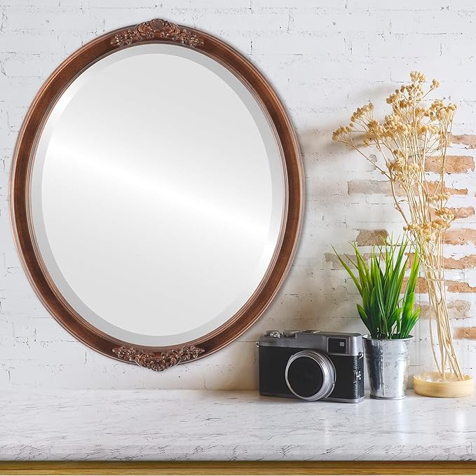 OVALCREST Oval Beveled Wall Mirror for Home Decor - Athena Style - Sunset Gold - 21" x 17" Outside Dimensions