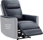 CHITA Genuine Leather Power Recliner Chair for Adults, Electric Wall Hugger Recliner for Small Spaces, Modern Living Room and RV Recliner Chair with Power Headrest & Charging Ports, Dark Blue