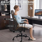 Home Office Desk Chair, Ergonomic High Back Leather Computer Chair with Lumbar Support, Adjustable Height & Recline, Swivel Executive Office Chair with Armrests and Rubber Casters, Dark Grey