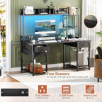 Aheaplus LED Gaming Desk with Hutch, 47.2'' Computer Workstation, Black