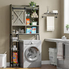 Vabches Over The Toilet Storage Cabinet, Farmhouse Storage Cabinet Over Toilet with Sliding Door & Toilet Paper Holder Stand, Home Space-Saving Toilet Rack for Bathroom, Restroom