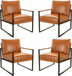 CANMOV Modern Accent Chair Set of 4, PU Leather Armchair with Metal Frame,Comfy Single Reading Chair with Soft Padded Backrest and Cushion for Living Room, Bedroom,Reading Room,Office,Brown